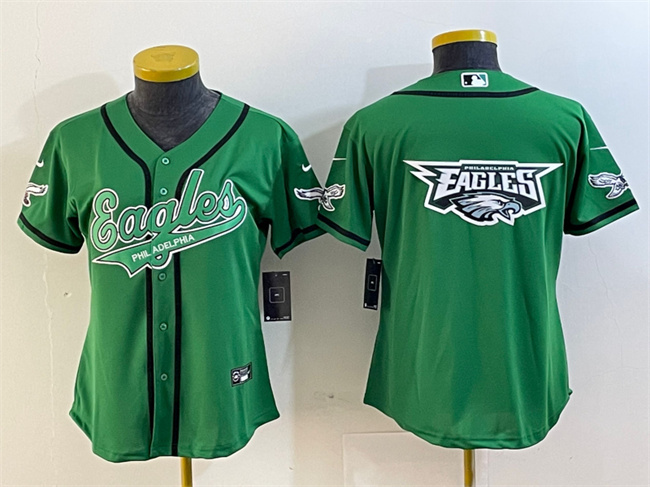 Women's Philadelphia Eagles Green Team Big Logo Cool Base Stitched Baseball Jersey(Run Small) Women's Philadelphia Eagles Green Team Big Logo Cool Base Stitched Baseball Jersey(Run Small)